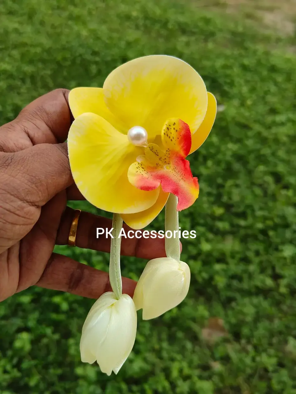Yellow orchid alligator clip 