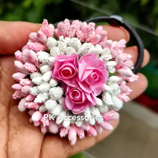 Baby pink × White hair ties/rubber band